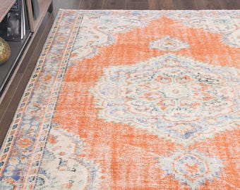 オレンジ色のトルコ絨毯（5.4x7.8フィート）：ヴィンテージウールの