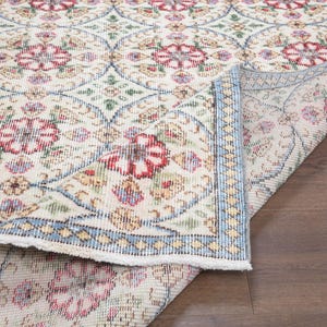 Vintage Teppich Oushak, Wollteppich, Handgeknüpfter Teppich, Wollteppich, Handgeknüpfter Teppich, 100x200 cm, Beige Rosa Teppich, 100x180, Wollteppich, Kelimteppich