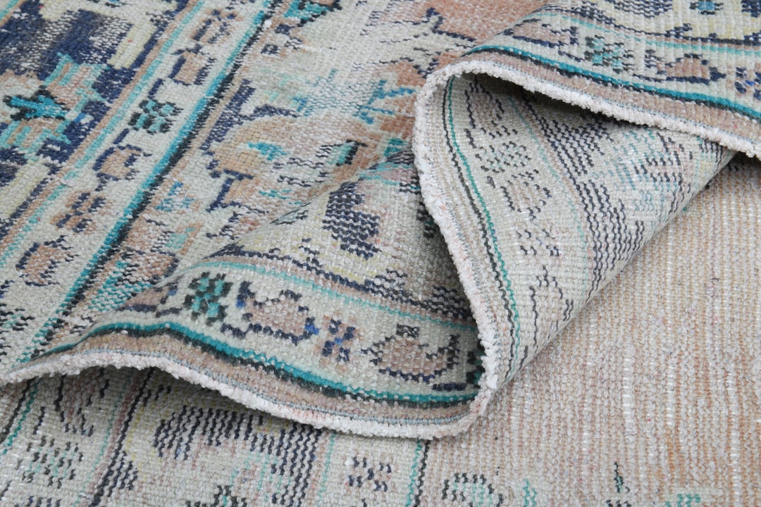 6'3x9'5 Ft, CORAL ORANGE RUG, Faded Decor, Vintage Turkish Rug , Oushak