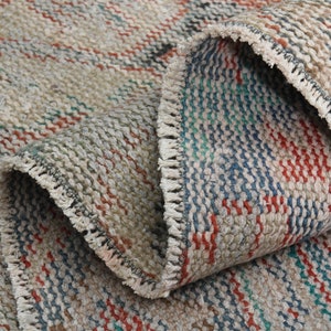 Handgemaakt Turks vintage vloerkleed (6'5 x 9'9 ft): minimalistisch Oushak-boerderijdecor