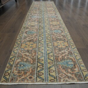 1.8x7.7 ft, PATCHWORK, FARMHOUSE DECOR, Turkish Runner, Brown Green, Vintage Rug, Wool Rug, Faded Rug, Rug Runner, Hallway, Kitchen Runners