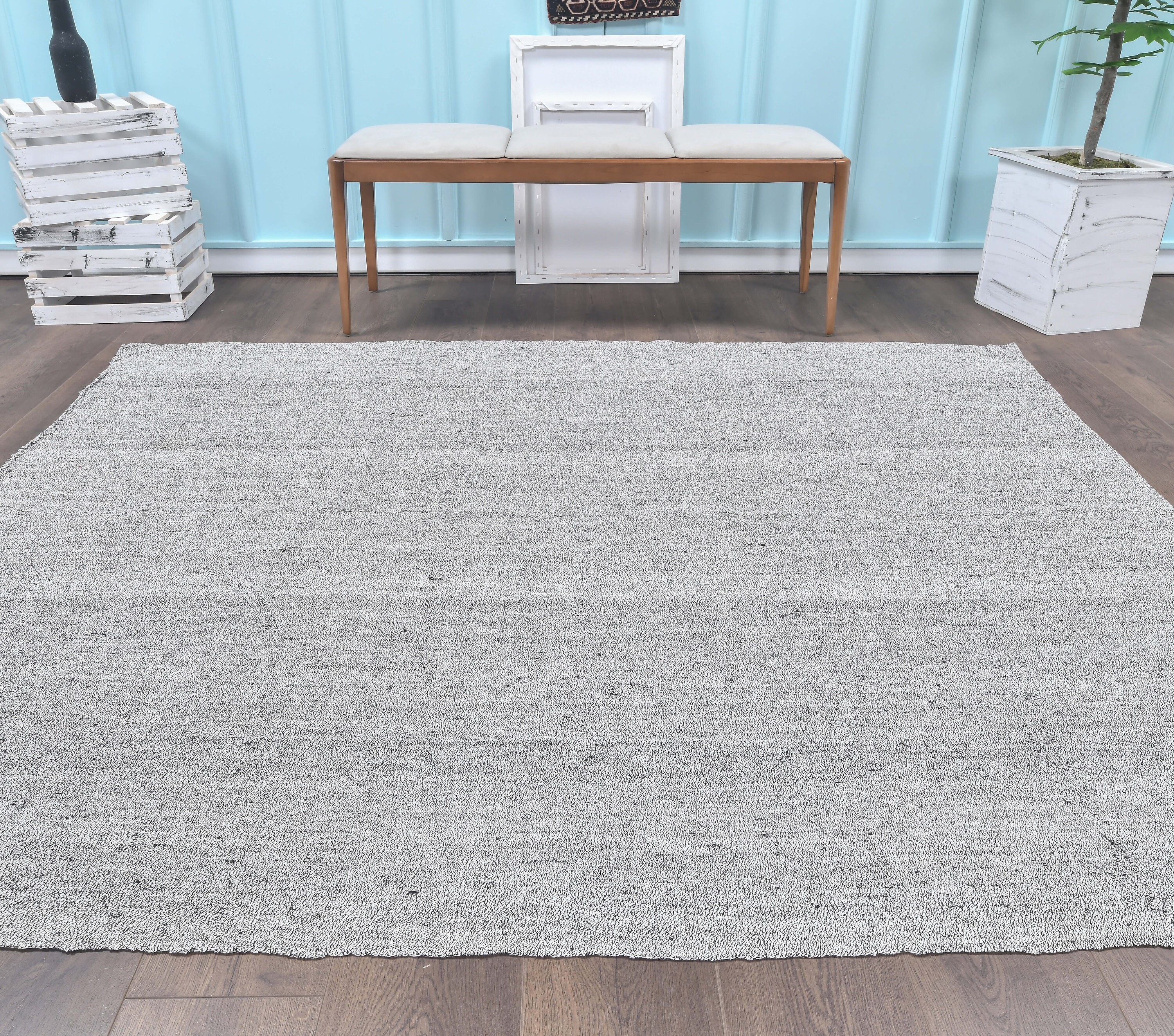 グレーのトルコキリムラグ：6'3x7'4 ヴィンテージウールハンドメイド