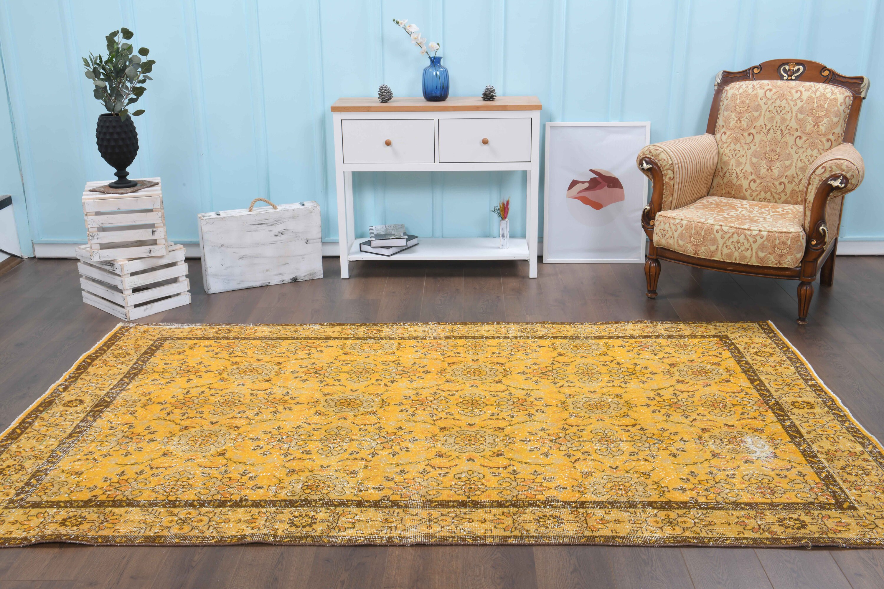 イエローラグ　ヴィンテージラグ　トルコラグ　絨毯 イエローラグヴィンテージラグトルコラグ絨毯