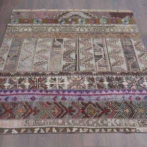 Square Turkish Patchwork 5x5.3, Bohemian Living Room Decor, Distressed Ethnic Rug, Tribal Geometric Mat, Colorful Patchwork Decor