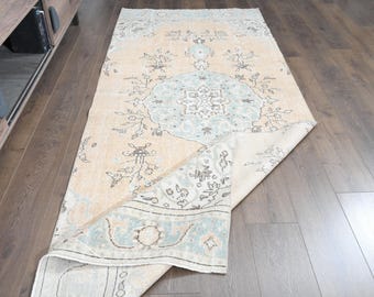 Alfombra turca hecha a mano: lana vintage naranja, decoración estilo casa de campo (1,16 x 2,97 m)