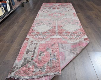 Pink Turkish Runner Rug: Hand-Knotted Wool Tribal Rug (2'9x6'9 ft)