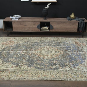 7x9&#39;7 ft, FADED DECOR, VINTAGE Turkish Rug, Oversize Rug 7x10, Handmade Rug, Wool Rug, Oushak Rug, Large Rug, Living Room Area Rug