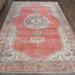 7&#39;1x11 ft, PINK BEIGE DECOR, Vintage Turkish Rug, 7x11 Area Rug, Anatolian Rug, Oushak Rug, Minimalist, Washable Rug, Living Room Rug