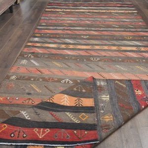 Turkish Vintage Kilim Rug 4&#39;7x13&#39;1 ft, Wide Runner Rug, Ideal for high-traffic, Handwoven Wool Runner, Entryway Runner, Aesthetic Runner Rug