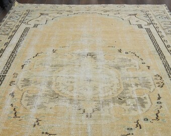Vintage Oushak Rug: 5'2x8'2 Orange Turkish Wool Handmade Rug