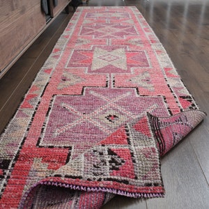 2&#39;7x10&#39;8 ft, INCREDIBLE DECOR, TURKISH Runner Rug, Star Rug, Vintage Rug, Wool Rug, Pink Purple Rug Runner, Hallway Rug, Kitchen Runner Rug
