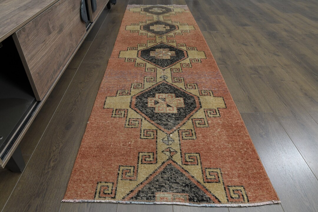 2.5x8.5 Ft, TURKISH RUNNER RUG, Orange Runner Rug, Vintage Rug