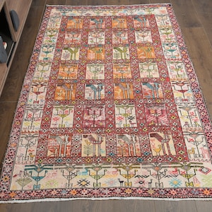 3&#39;8x6&#39;1 ft, PINK DECOR RUG, Rugs For Living Room, Pink Vintage Rug, Kitchen Throw Rug, Floor Pink Beige Orange, Decor Kilim Rug