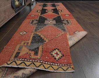 3x11.3 ft, LIVE COLOR RUNNER, Turkish Runner Rug, Vintage Rug, Handmade Rug, Home Decor, Kitchen Runner Decor, Hallway Rug, Orange Runner