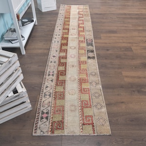 Alfombra turca vintage de patchwork de 2x10: Oushak anudada a mano