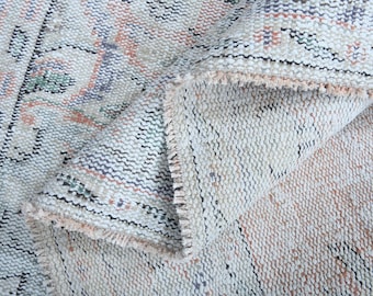Faded Orange Turkish Rug 6x10: Vintage Oushak Handmade Carpet