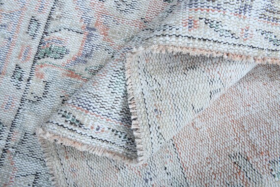 Faded Orange Turkish Rug 6x10: Vintage Oushak Handmade Carpet