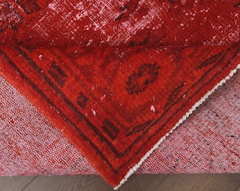 Vintage Red Oushak Rug: Handmade Turkish Wool Area Rug (6'4x9'4 ft)
