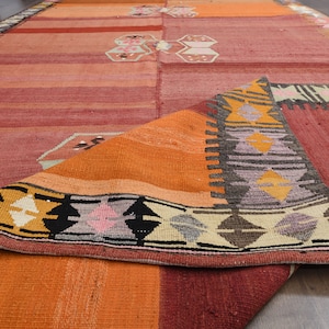 Handgeknoopt Turks kelimtapijt: 6 x 11 vintage vloerkleed