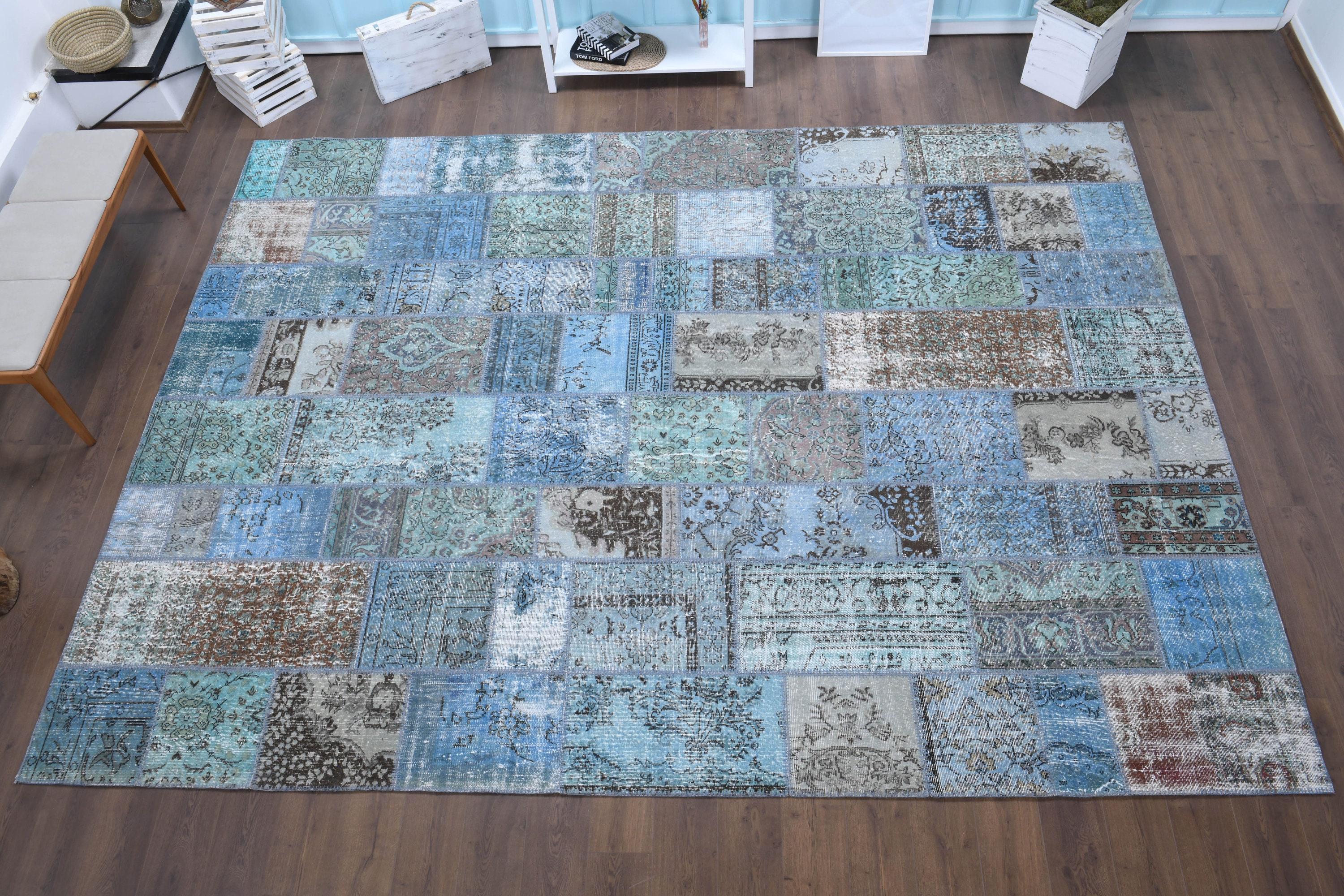 Blue Patchwork Rug: 9.9x13.2 Ft, Turkish Vintage Wool Area Rug - Etsy