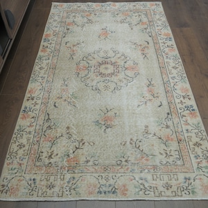 3.8x6.5 ft, VINTAGE TURKISH RUG, Faded Decor Rug, Handmade Rug, Wool Rug, Oushak Rug, Colorful Rug, Living Room Area Rug, Heirloom Rug