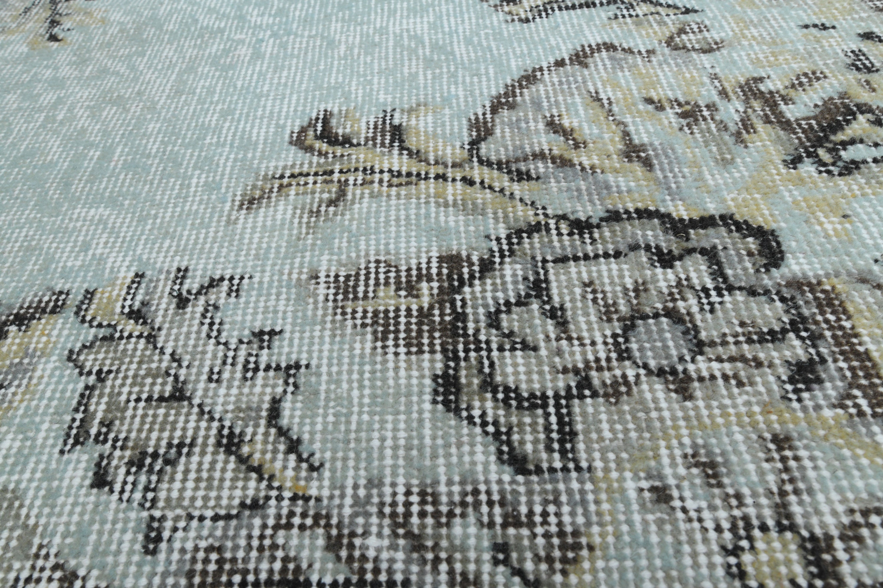 花柄トルコ製ランナーラグ：グリーンブラウンヴィンテージウシャック