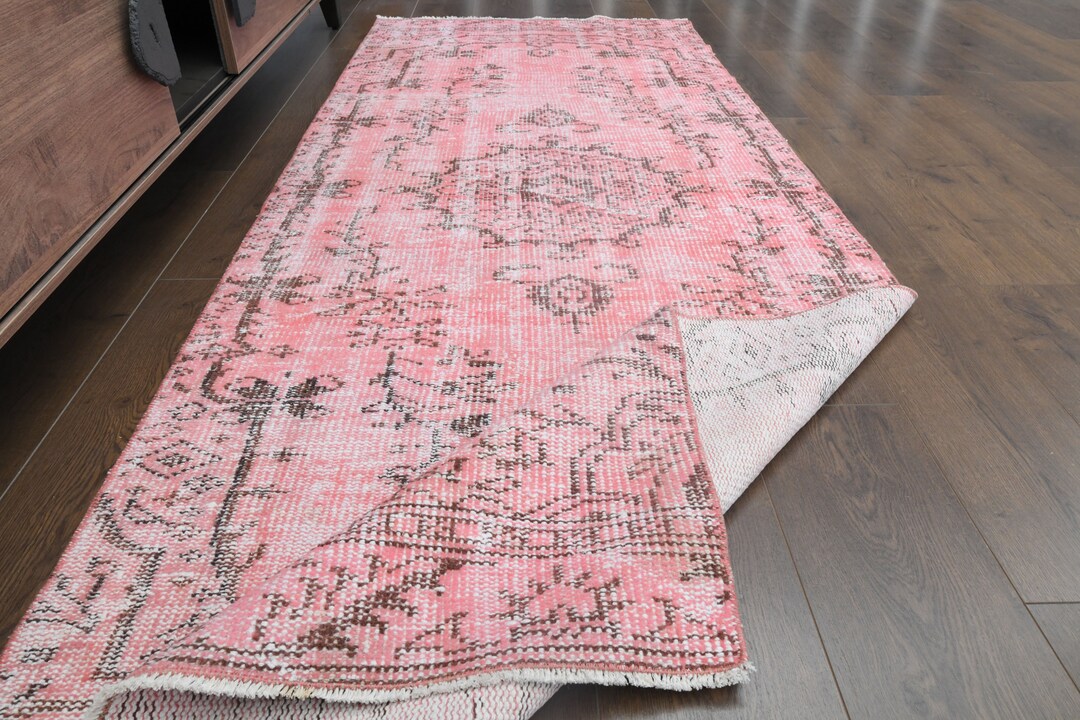 2'6x12 Ft, TURKISH RUNNER RUG, Pink Rug Runner 3x12, Vintage Runner Rug