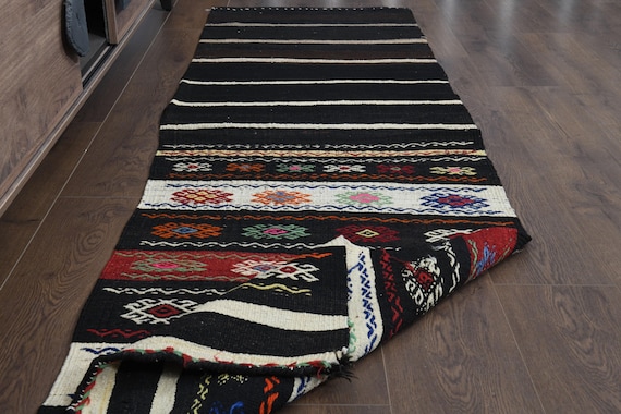 199cm×33cm キリムラグ ランナーラグ ウール コットン ネイティブ柄