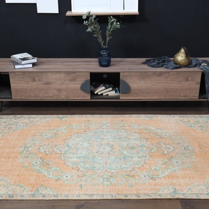 4'3x8'5 ft, RARE DESIGN, FADED Orange Rug, Turkish Living Room Rug, Rug 4x9, Vintage Rug, Wool Rug, Faded Rug, Area Rug 4x9, Kitchen Rug