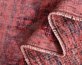 Modern Red Rug 5x9, Abstract Wave Pattern Vintage Turkish Area Rug, Contemporary Bedroom Rug, 5'1" x 8'7"