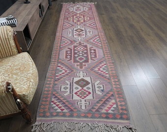 3&#39;2x12&#39;6 ft, TURKISH RUNNER RUG, Purple Pink Runner, Oushak Rug, Vintage Runner Rug, Wool Rug, Runner Etsy, Runner, Turkey, Kitchen Runner