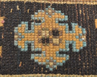 ヴィンテージ トルコ製ランナーラグ：オレンジのパッチワーク、幾何学