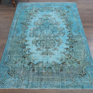 6x9, TURKISH TEAL RUG, Vintage Rug, Handmade Rug, Wool Rug, Oushak Rug, Bohemian Rug, Vintage Rug, Bedroom Rug , Area Rug, Living Room Rug