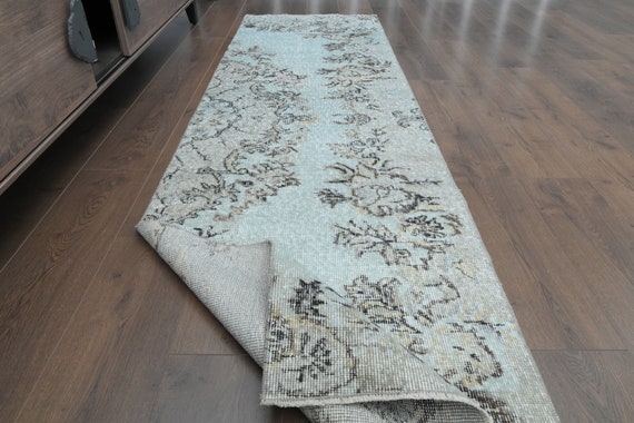 トルコ　ヴィンテージラグ　ランナーラグ　ブラウン系 花柄トルコ製ランナーラグ：グリーンブラウンヴィンテージウシャック