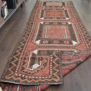 Vintage Turkish Runner Rug: Hand-Knotted Pink Hallway Decor (3&#39;1x12&#39;3 ft)