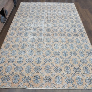 6x9&#39;6 Vintage Turkish Oushak Rug: Orange & Blue Heritage Decor