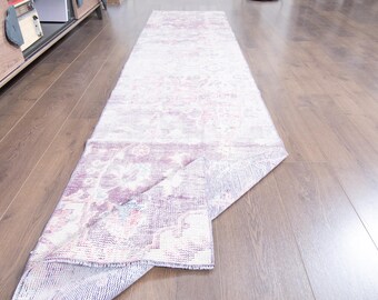Purple Turkish Rug Runner 2.3x10 ft - Vintage Tribal Decor
