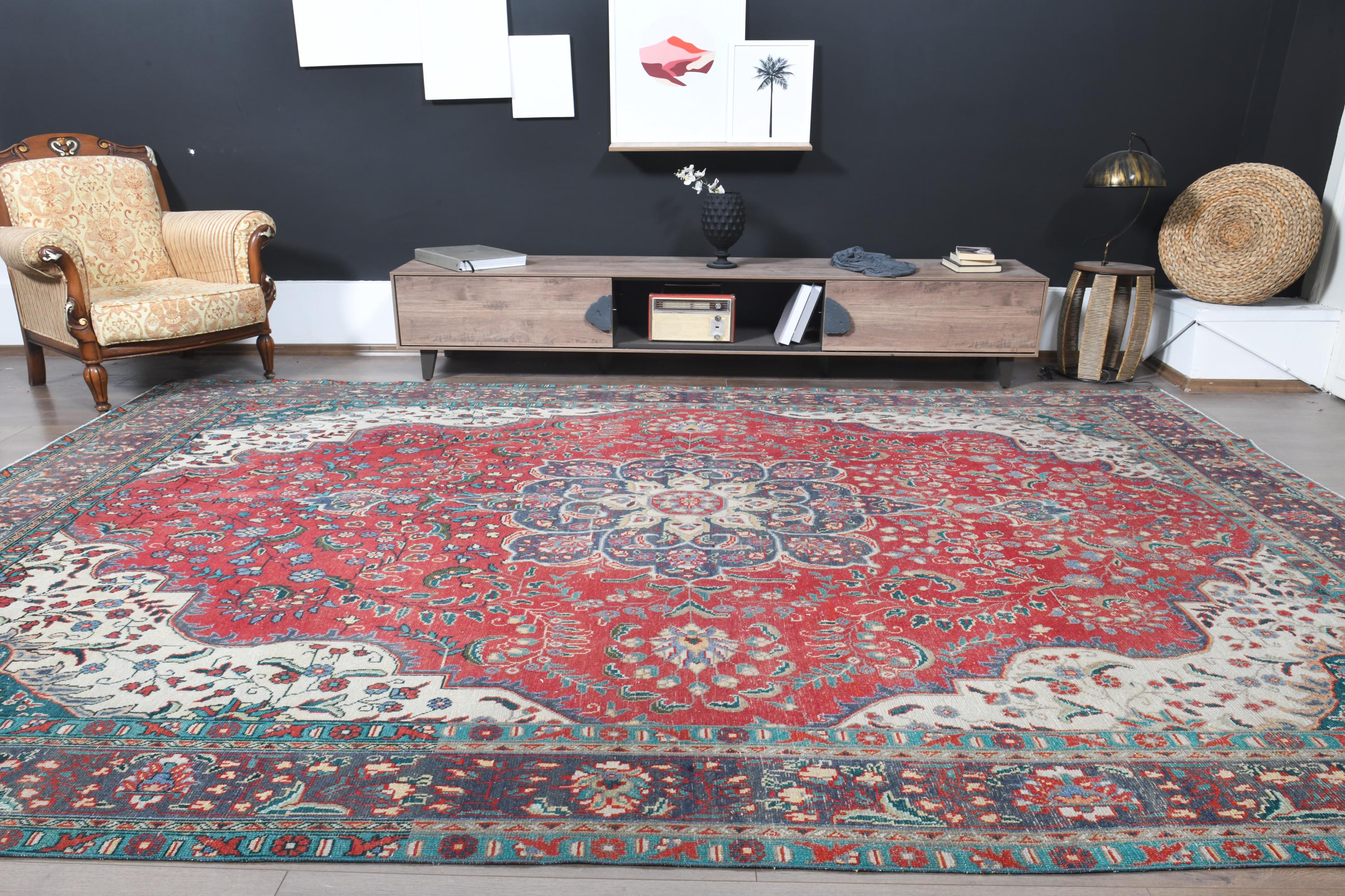 Handmade Turkish Oushak Rug: Colorful Vintage Area Rug (9.6x12'9