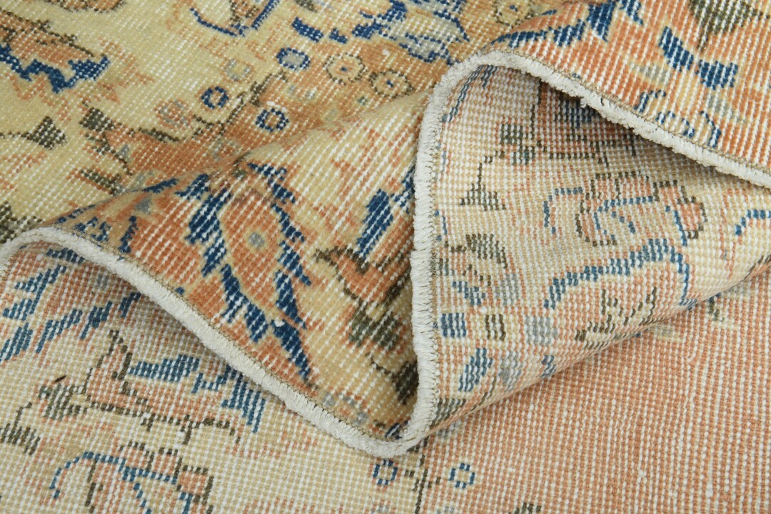 6.6x10.3 Ft, ORANGE BEIGE BLUE, Turkish Rug, Luxury Decor, Area Rug