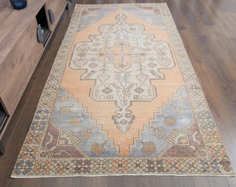 トルコラグ　花柄 手作りのオレンジ色のトルコ絨毯 - ヴィンテージの花柄ウシャク絨毯（4