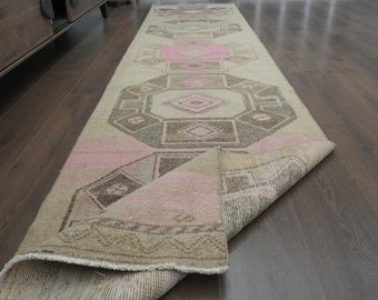 Handmade Turkish Runner Rug: Colorful Vintage Oushak Rug (2'7x11'6 ft)