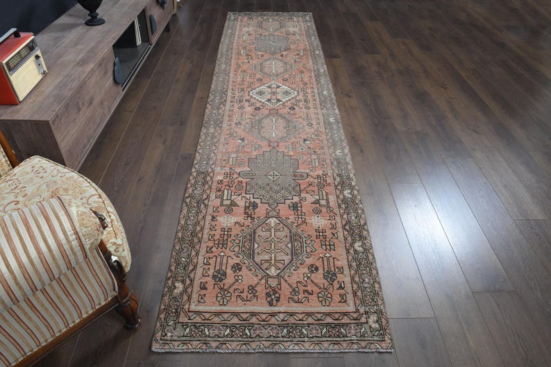 3x12'1 Ft, ORANGE TURKISH RUNNER, Vintage Rug, Handmade Rug, Wool Rug