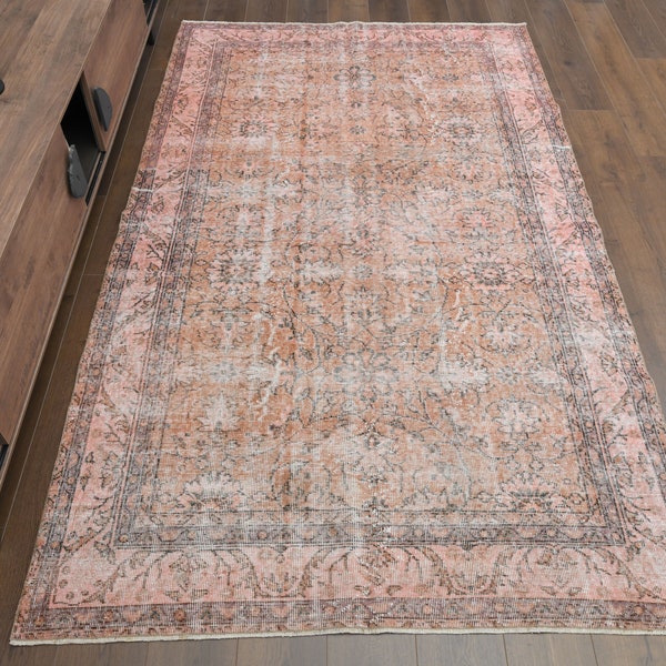 Rosa orange Oushak-matta: 1,55 x 2,73 m vintage turkisk matta