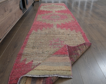 Colorful Herki Turkish Runner Rug: 2'7x10'3 ft Vintage Shabby Decor