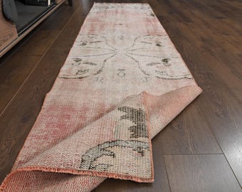 ペールベージュピンク58×189フラワーライン　ランナー　トルコヴィンテージラグ ペールベージュピンク58×189フラワーライン ランナー トルコ