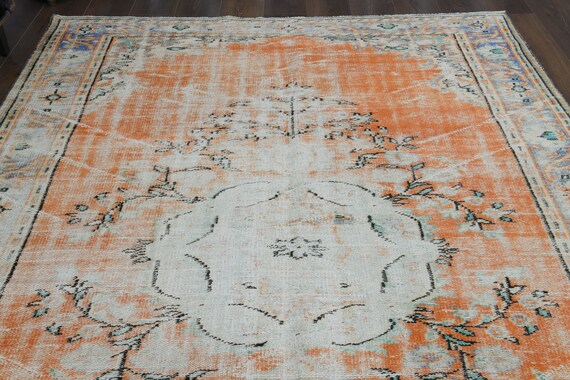 6x9.8 Ft Orange Turkish Rug: Vintage Wool Oushak Rug - Etsy