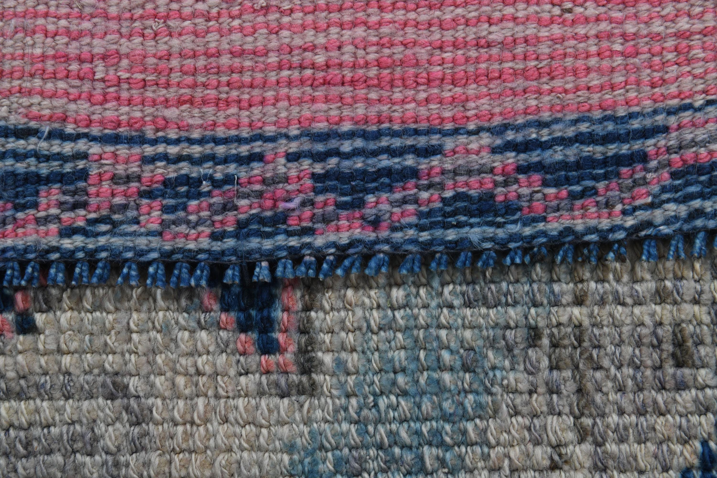 3x9'7 Ft, PINK BLUE RUNNER, Vintage Turkish Rug, Stair 3x9'7 Ft, PINK BLUE RUNNER, Vintage Turkish Rug, Stair