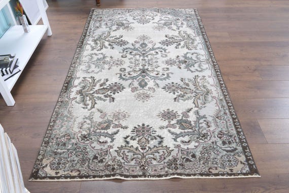 Gray Turkish Oushak Rug (4x6.8 ft): Vintage Hand-Knotted Tribal Rug