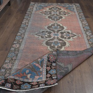 3&#39;5x9&#39;6 ft, Ethnic Design Runner, Pink Turkish Rug, Stair Runner, Vintage Rug, Wool Rug, Tribal Rug, Hallway Runner Rug, Kitchen Runner Rug