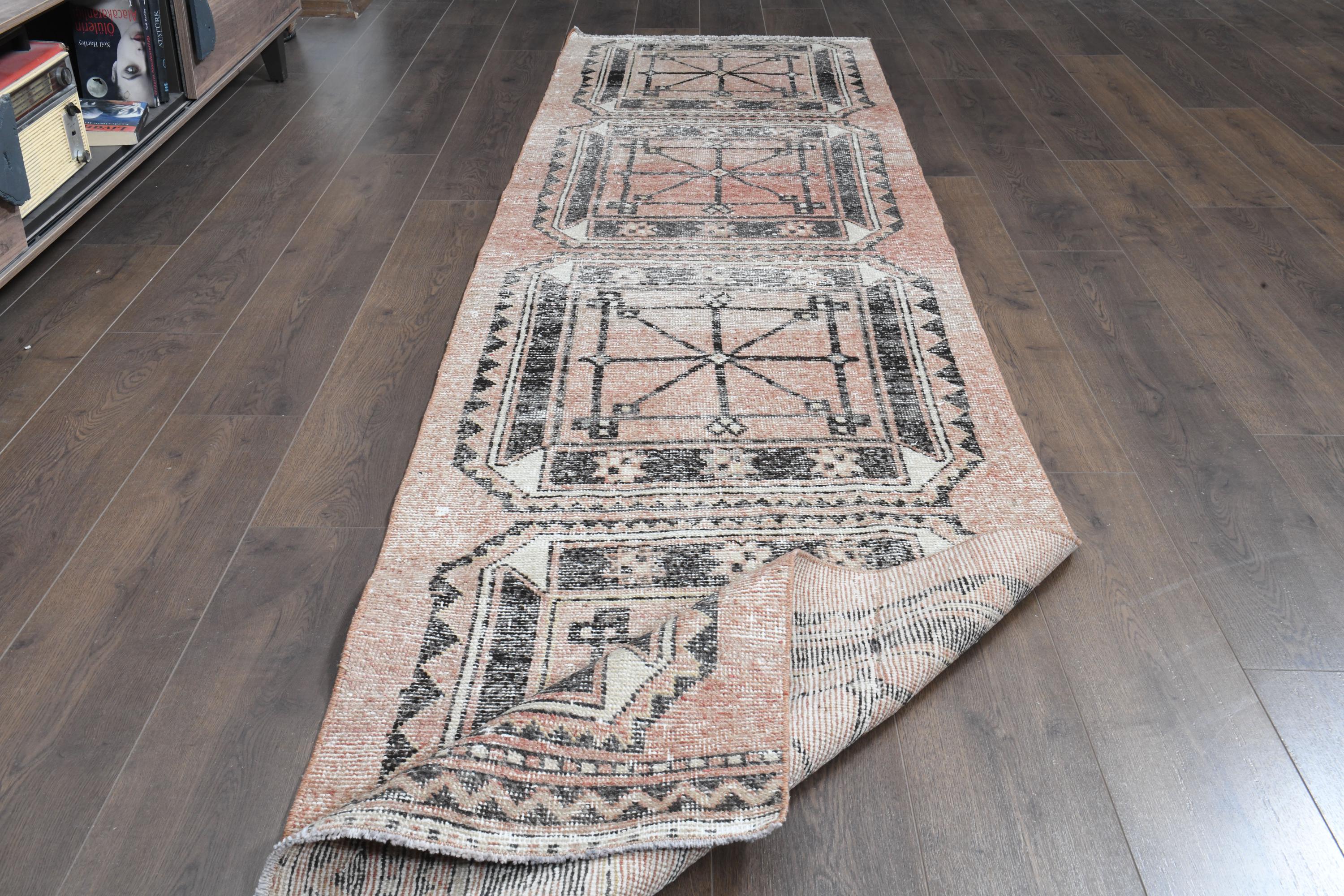 2.8x11.5 ft, TURKISH RUNNER RUG, Pink Runner Rug, Vintage Rug, Handmade Rug, Wool Rug, Oushak Rug, Vintage Runner Rug, Stair Runner Rug